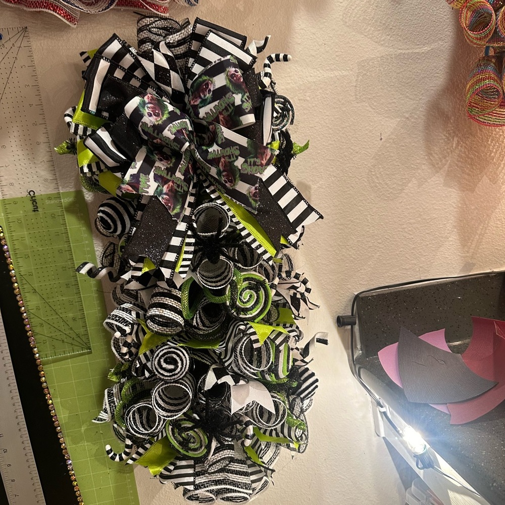 Black and White Striped Decorative Wreath